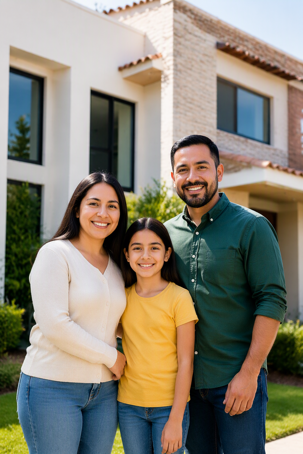 Familia frente a su vivienda